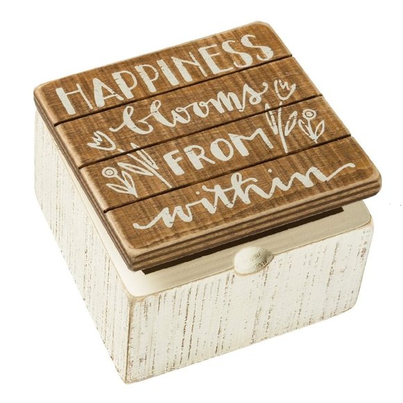 Happiness Blooms from Within Wooden Trinket Box - Picture 1 of 5